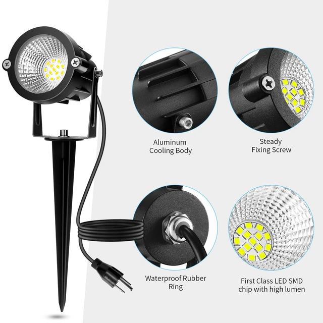 Alt view image 7 of 7 - Outdoor Spotlight Cool White 6000K, 10W LED Spot Lights Outdoor for Yard Garden Tree, 120V Plug in Landscape Lighting with IP65 Waterproof for Halloween Christmas Decor, 4 Pack