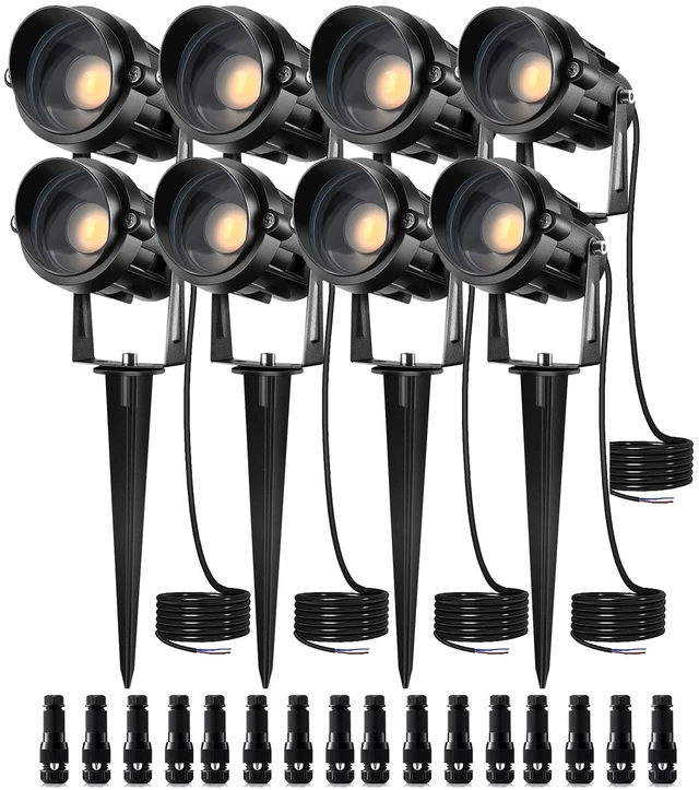Main image of AHSELLUS Low Voltage Landscape Lights with Connectors Outdoor: 7W 700LM LED Landscape Lighting for Tree Garden Yard Pathway | 12V 24V Warm White 3000K Spotlights | IP66 Waterproof | 8 Pack