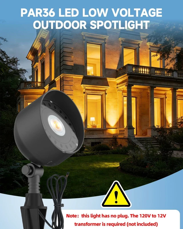 Alt view image 2 of 7 - Outdoor Spotlight 10W with PAR36 LED Landscape Bulb 2700K 12V 1Pc | 12-24V, 2700K Warm White, 850lm Low Voltage Landscape Lighting, G53 Base IP65 Aluminum Uplight Outdoor Flood Light for Patio
