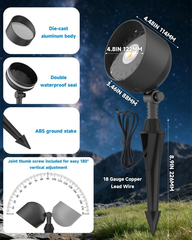 Alt view image 5 of 7 - Outdoor Spotlight 10W with PAR36 LED Landscape Bulb 2700K 12V 1Pc | 12-24V, 2700K Warm White, 850lm Low Voltage Landscape Lighting, G53 Base IP65 Aluminum Uplight Outdoor Flood Light for Patio
