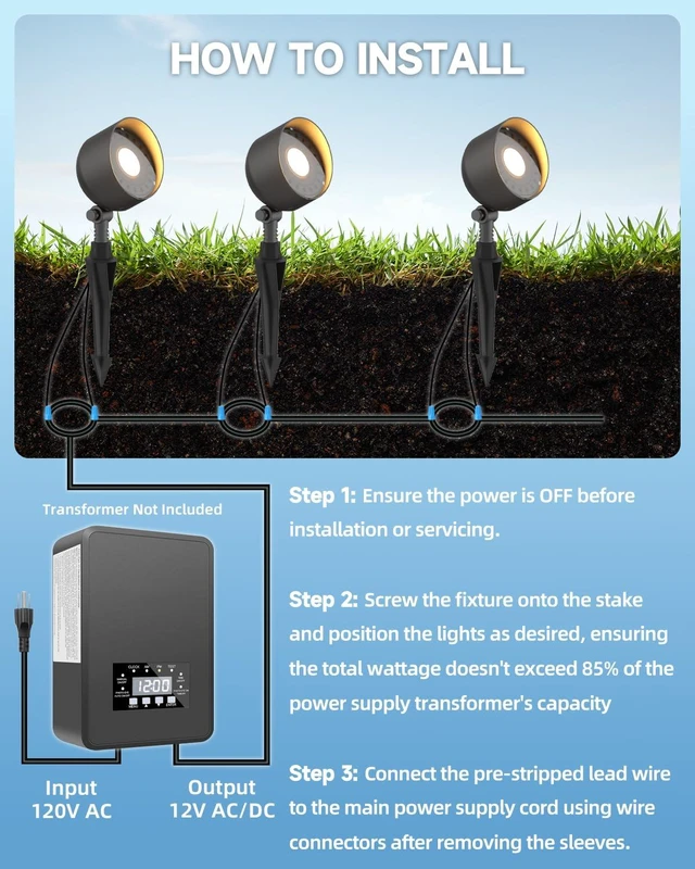 Alt view image 6 of 7 - Outdoor Spotlight 10W with PAR36 LED Landscape Bulb 2700K 12V 1Pc | 12-24V, 2700K Warm White, 850lm Low Voltage Landscape Lighting, G53 Base IP65 Aluminum Uplight Outdoor Flood Light for Patio