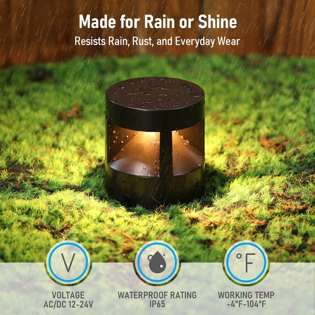 Alt view image 6 of 7 - 2-Pack 4 Inch 5CCT Low Voltage Pathway Lights, LED Landscape Light | Low-Profile Bollard, Anti-Glare, Stake Mount & Surface Mount, 5CCT, 12-24V, CRI90, for Lawn Yard Fence, IP65, ETL, Aluminum