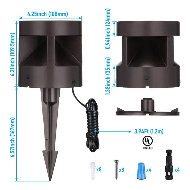 Alt view image 7 of 7 - 2-Pack 4 Inch 5CCT Low Voltage Pathway Lights, LED Landscape Light | Low-Profile Bollard, Anti-Glare, Stake Mount & Surface Mount, 5CCT, 12-24V, CRI90, for Lawn Yard Fence, IP65, ETL, Aluminum