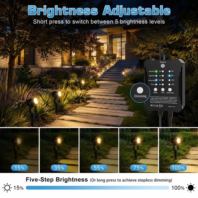 Alt view image 3 of 7 - Low Voltage Landscape Lighting Kit, 8-Pack LED Spotlights with 24W Transformer, 3000K Waterproof Outdoor Lights with Timer & Dusk-to-Dawn Sensor, 75FT Wire for Yard, Garden, Patio, Pathway, Trees