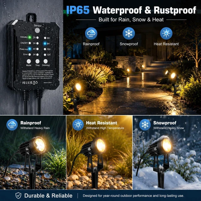 Alt view image 5 of 7 - Low Voltage Landscape Lighting Kit, 8-Pack LED Spotlights with 24W Transformer, 3000K Waterproof Outdoor Lights with Timer & Dusk-to-Dawn Sensor, 75FT Wire for Yard, Garden, Patio, Pathway, Trees