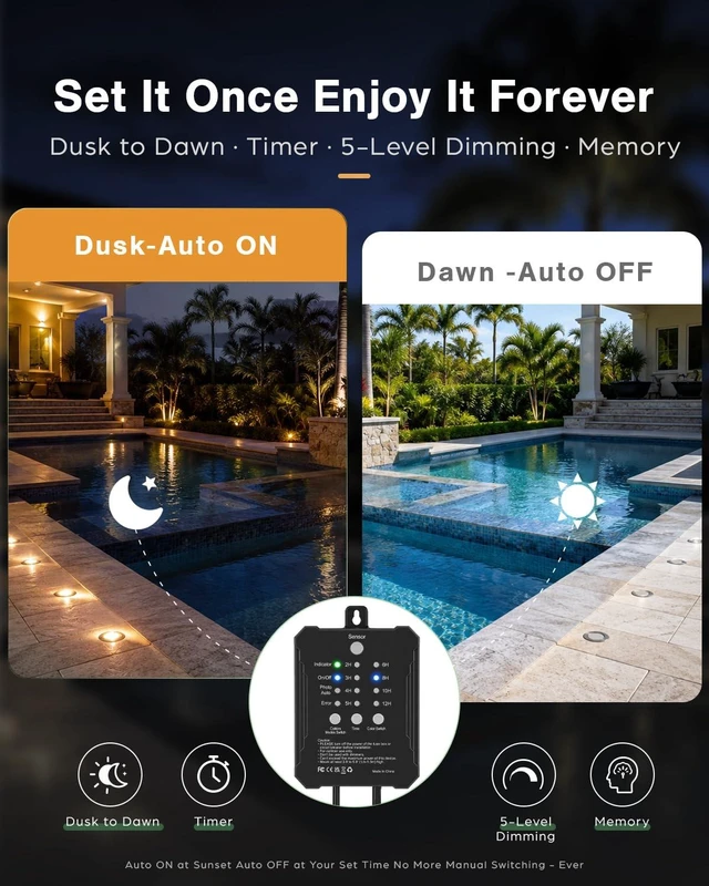 Alt view image 4 of 7 - HIBOITEC 20 Packs Low Voltage Deck Lights Kit with Transformer IP67 2700K | Dimmable Timer and Photocell Sensor Outdoor Recessed LED Deck Lighting for Garden Yard Stair Patio Floor Decoration