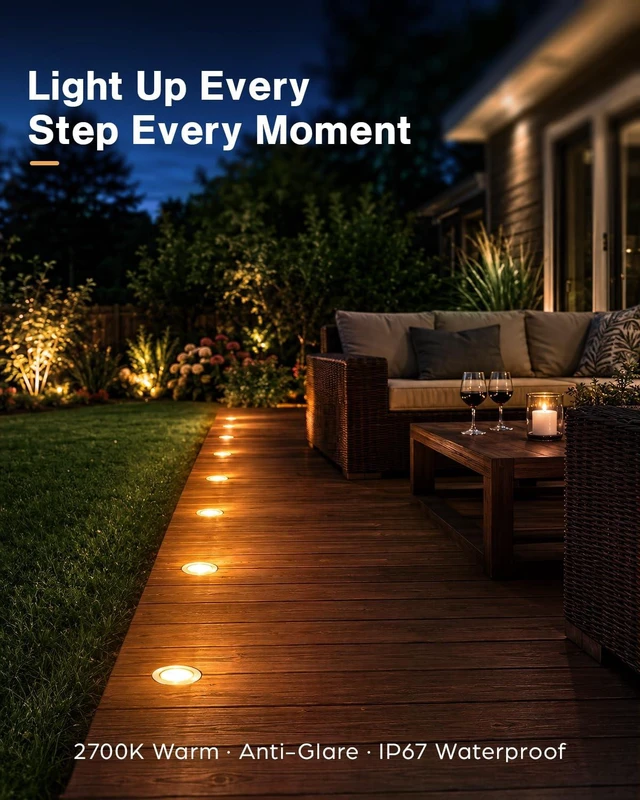 Alt view image 7 of 7 - HIBOITEC 20 Packs Low Voltage Deck Lights Kit with Transformer IP67 2700K | Dimmable Timer and Photocell Sensor Outdoor Recessed LED Deck Lighting for Garden Yard Stair Patio Floor Decoration