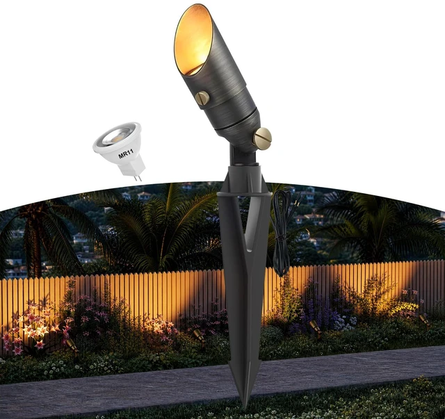 Main image of Makergroup Brass Landscape Light, MR11 LED Bulb 12V Low Voltage | Mini Spotlight 3W, Landscaping Spot Light, Replaceable Bulb Warm White 2700K, Weatherproof Accent Light for Outdoor Lighting