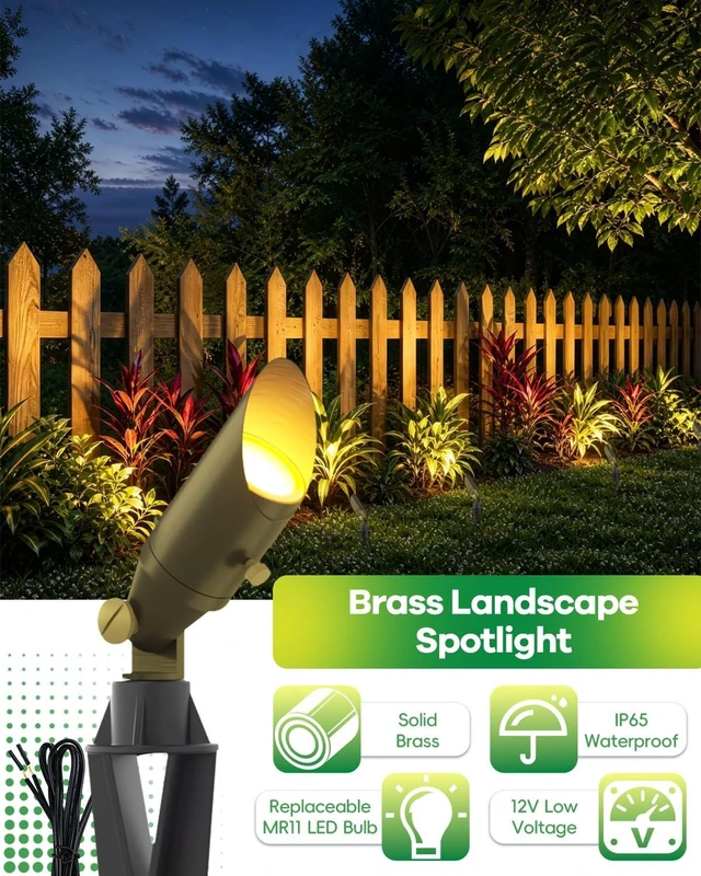 Alt view image 3 of 7 - Makergroup Brass Landscape Light, MR11 LED Bulb 12V Low Voltage | Mini Spotlight 3W, Landscaping Spot Light, Replaceable Bulb Warm White 2700K, Weatherproof Accent Light for Outdoor Lighting