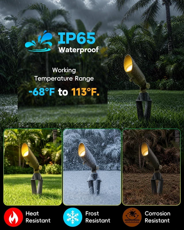 Alt view image 5 of 7 - Makergroup Brass Landscape Light, MR11 LED Bulb 12V Low Voltage | Mini Spotlight 3W, Landscaping Spot Light, Replaceable Bulb Warm White 2700K, Weatherproof Accent Light for Outdoor Lighting