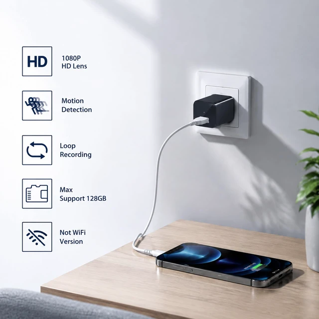 Alt view image 2 of 7 - Hidden Spy USB Charger Camera HD 1080P Mini Nanny Cam with No WiFi | Small Camera, Motion Detector, Loop Recording, Local Storage, Home Security for Indoor