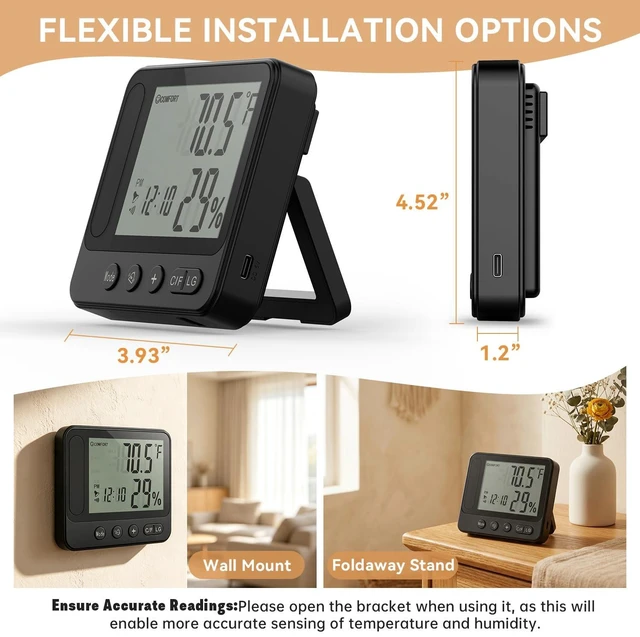 Alt view image 4 of 7 - MEBAO 4K WiFi Hidden Camera Clock with Hygrometer & Thermometer | Nanny camera clock displays temp & humidity while offering live viewing, motion detection, and night vision for home/office.