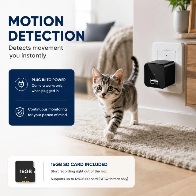 Alt view image 4 of 7 - Hidden Spy USB Charger Camera HD 1080P Mini Nanny Cam with No WiFi | Small Camera, Motion Detector, Loop Recording, Local Storage, Home Security for Indoor