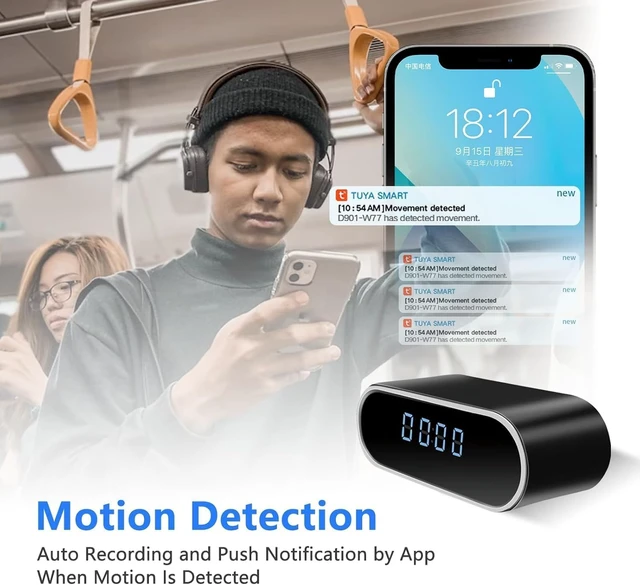 Alt view image 2 of 5 - HD 1080P WiFi Hidden Spy Camera Clock,Wireless Indoor Spy Nanny Camera. | Hidden Security Camera for Home, Battery Powered Bedroom Hidden Spy Nanny Camera with Night Vision and Motion Detection