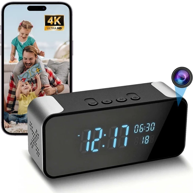 Main image of Clythern Hidden Camera WiFi Alarm Clock 4K, Nanny Cam for Indoor | Night Vision, Motion Detection, Remote Live Stream, Loop Recording, Bluetooth Speaker for Home, Baby, Elderly Care