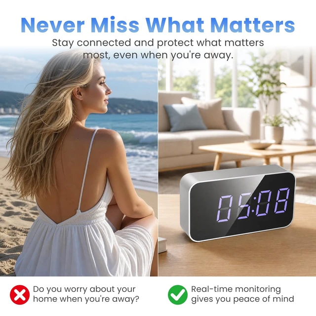Alt view image 3 of 7 - Hidden Camera Clock 4K UHD Clock Camera with Motion Alerts & Remote Access | Smart Home Security Camera with Digital Clock Design, Wireless Indoor Camera for Family, Pet Care, Office & Daily Safety