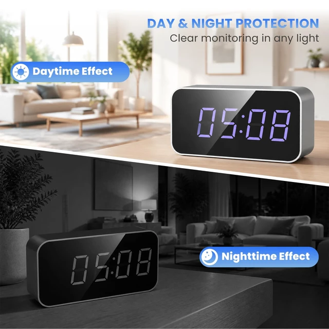 Alt view image 6 of 7 - Hidden Camera Clock 4K UHD Clock Camera with Motion Alerts & Remote Access | Smart Home Security Camera with Digital Clock Design, Wireless Indoor Camera for Family, Pet Care, Office & Daily Safety