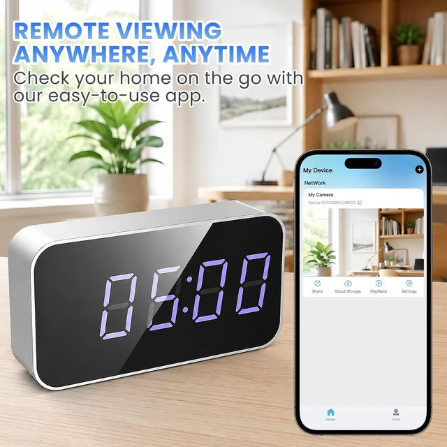 Alt view image 7 of 7 - Hidden Camera Clock 4K UHD Clock Camera with Motion Alerts & Remote Access | Smart Home Security Camera with Digital Clock Design, Wireless Indoor Camera for Family, Pet Care, Office & Daily Safety