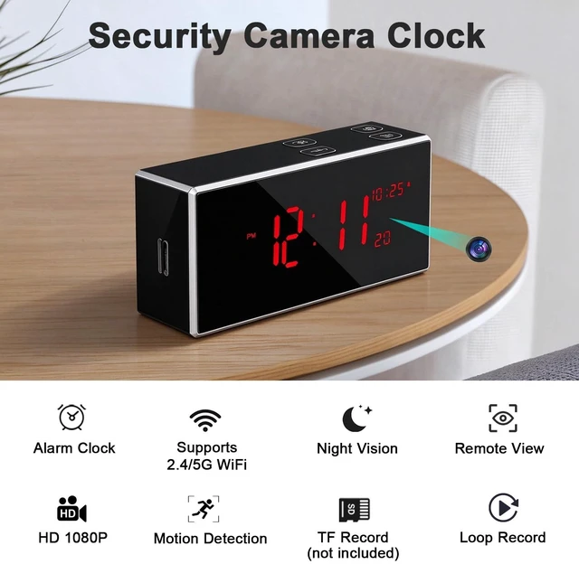 Alt view image 2 of 6 - Qivloxrem Wifi Security Hidden Camera Alarm Clock,Night Vision Spy Cams | 2.4/5Ghz Dual-Band WiFi, 1080P HD Indoor Camera for Home Security, Human Detection Alert, Motion/Continuous Recording