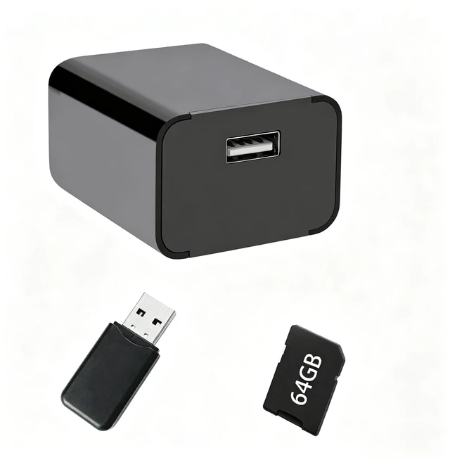 Main image of 1080P USB Charger Camera Wall Charger Camera Mini Cameras (No WiFi) | Nanny Camera With Night Vision Motion Detection 64GB SD Card Included