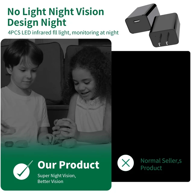 Alt view image 5 of 6 - 1080P USB Charger Camera Wall Charger Camera Mini Cameras (No WiFi) | Nanny Camera With Night Vision Motion Detection 64GB SD Card Included
