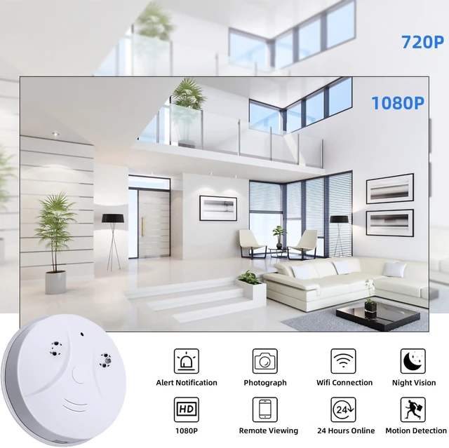 Alt view image 2 of 7 - Security Camera Smoke Detector Hidden Camera 1080P WiFi Indoor Video Camera | Spy Camera with Card Reader, Night Vision, Motion Detection and App Remote Control for Home Office Safety