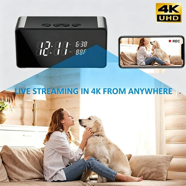 Alt view image 3 of 7 - 4K HD Mini Security Hidden Camera in Alarm Clock, Support 2.4G & 5G Wi-Fi | Night Vision, Motion Detection Alert, App Remote Real-time View, for Home/Office monitoring, SD Card Storage(Not included)