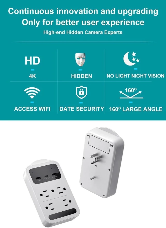 Alt view image 2 of 7 - 2026 Upgraded 4K WiFi Nanny Cam Hidden Camera WIFI Security Camera Outlet | With Night Vison Motion Detection,Loop Recording,Remote Viewing,Engineering Mode,WIFI & SD Storage