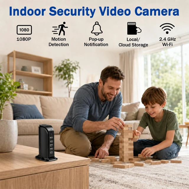 Alt view image 2 of 7 - HD1080P WiFi Hidden Camera USB Charger Indoor Nanny Cam Wireless Spy Cam | Video Only Camera, Loop Video Motion Detection WiFi APP Remote View, Indoor House Office Securtiy Surveillance, 5Port Hub