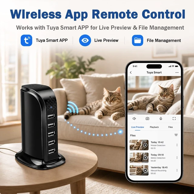Alt view image 5 of 7 - HD1080P WiFi Hidden Camera USB Charger Indoor Nanny Cam Wireless Spy Cam | Video Only Camera, Loop Video Motion Detection WiFi APP Remote View, Indoor House Office Securtiy Surveillance, 5Port Hub
