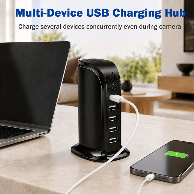 Alt view image 6 of 7 - HD1080P WiFi Hidden Camera USB Charger Indoor Nanny Cam Wireless Spy Cam | Video Only Camera, Loop Video Motion Detection WiFi APP Remote View, Indoor House Office Securtiy Surveillance, 5Port Hub
