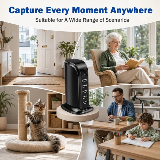 Alt view image 7 of 7 - HD1080P WiFi Hidden Camera USB Charger Indoor Nanny Cam Wireless Spy Cam | Video Only Camera, Loop Video Motion Detection WiFi APP Remote View, Indoor House Office Securtiy Surveillance, 5Port Hub