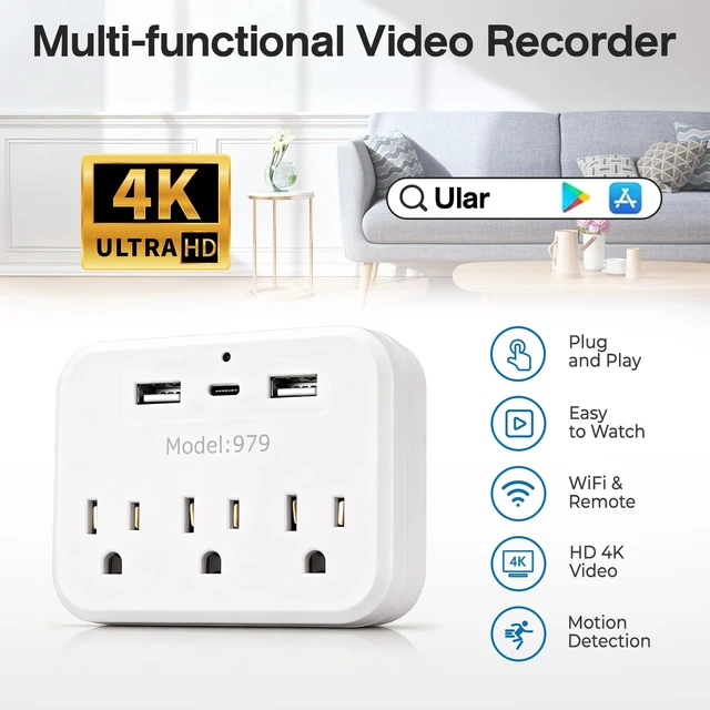 Alt view image 3 of 7 - 1080p Wi-Fi Hd Hidden Surveillance Camera; Wireless Wall-Mounted Camera With Motion Detection And Loop Recording; Supports Fast Charging And Remote Monitoring; Designed Specifically For Home Security