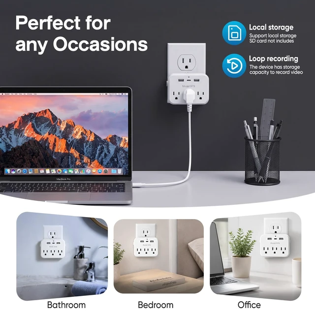 Alt view image 4 of 7 - 1080p Wi-Fi Hd Hidden Surveillance Camera; Wireless Wall-Mounted Camera With Motion Detection And Loop Recording; Supports Fast Charging And Remote Monitoring; Designed Specifically For Home Security