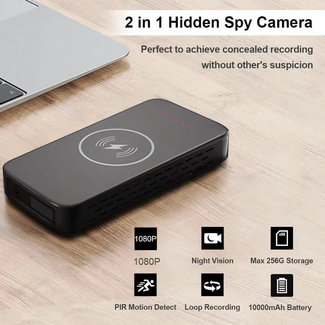 Alt view image 2 of 7 - Security Hidden Camera in Power Bank, Real 1080P FULL HD Mini Cam | Wireless Charger with Night Vision and Motion Detection, APP Remote Control,Support 2.4G/5G and SD card Storage(Not Included)