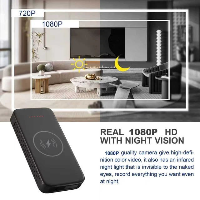 Alt view image 3 of 7 - Security Hidden Camera in Power Bank, Real 1080P FULL HD Mini Cam | Wireless Charger with Night Vision and Motion Detection, APP Remote Control,Support 2.4G/5G and SD card Storage(Not Included)