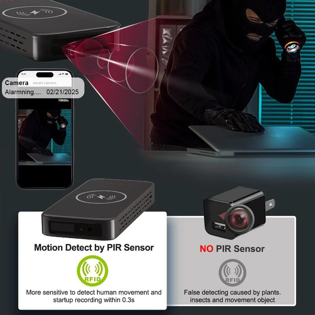 Alt view image 6 of 7 - Security Hidden Camera in Power Bank, Real 1080P FULL HD Mini Cam | Wireless Charger with Night Vision and Motion Detection, APP Remote Control,Support 2.4G/5G and SD card Storage(Not Included)