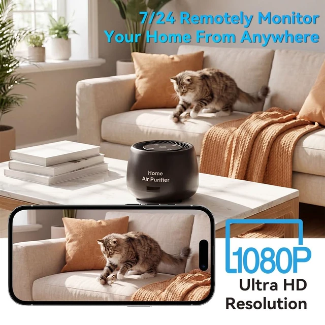 Alt view image 3 of 7 - 1080P HD Security Mini Hidden Camera with Night Vision and Motion Detection | 2-IN-1 Wide-Angle Nanny Hidden Cam, Smoke & Odor Filtration, APP Remote Control, Work with iOS/Android