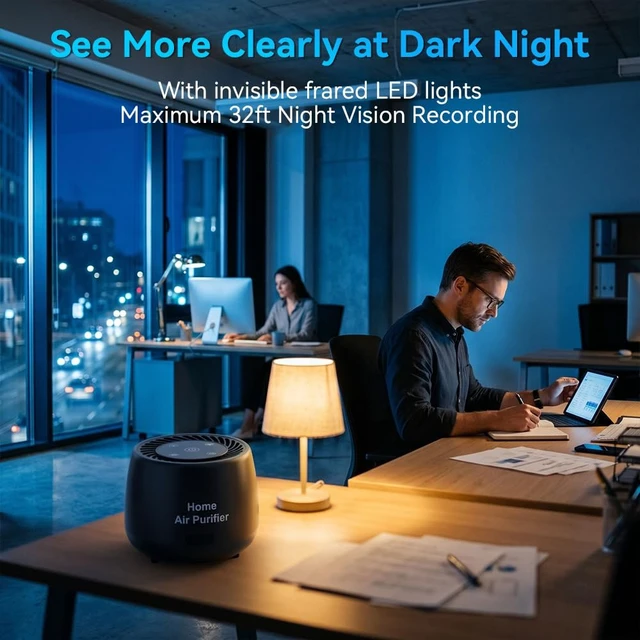 Alt view image 5 of 7 - 1080P HD Security Mini Hidden Camera with Night Vision and Motion Detection | 2-IN-1 Wide-Angle Nanny Hidden Cam, Smoke & Odor Filtration, APP Remote Control, Work with iOS/Android