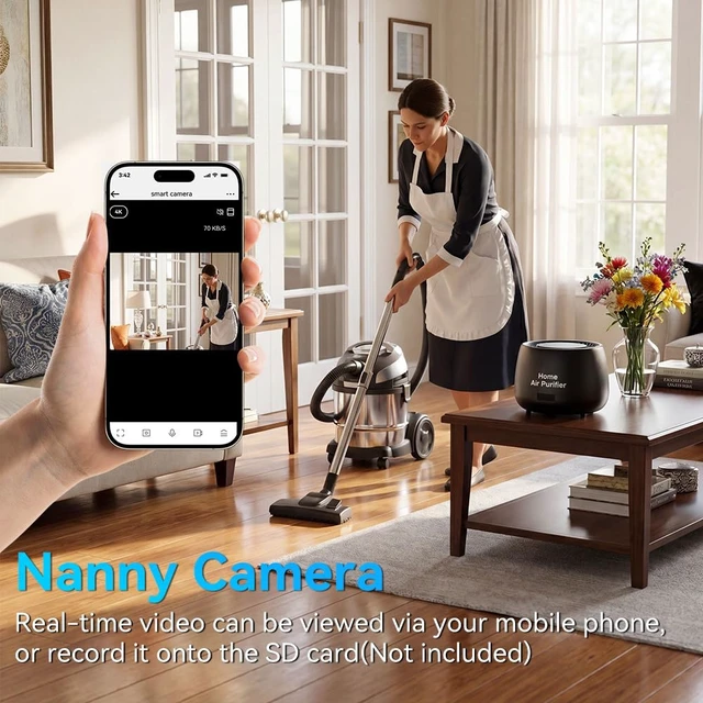 Alt view image 6 of 7 - 1080P HD Security Mini Hidden Camera with Night Vision and Motion Detection | 2-IN-1 Wide-Angle Nanny Hidden Cam, Smoke & Odor Filtration, APP Remote Control, Work with iOS/Android