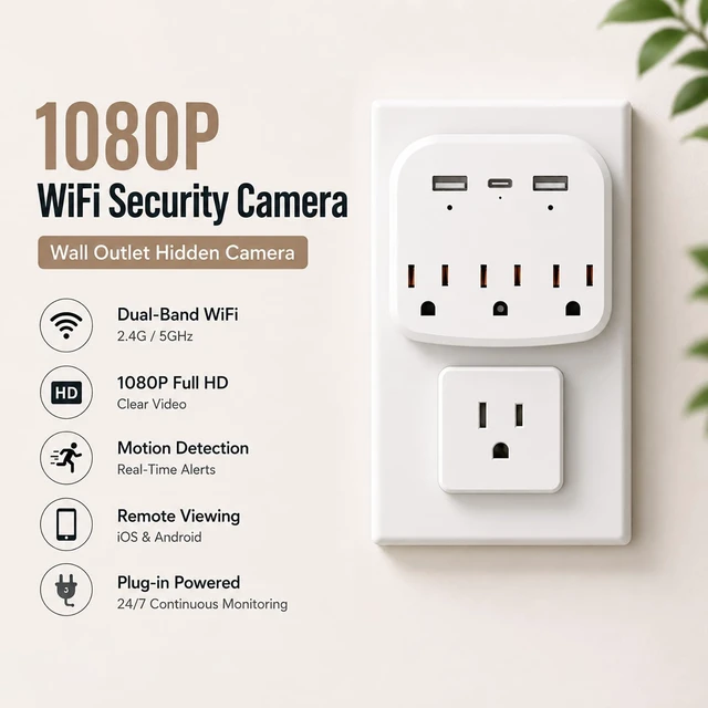 Alt view image 2 of 7 - 1080P Hidden Camera Wall Plug with Motion Detection, WiFi Spy Camera for Home Security, Wireless Nanny Cam for Baby Monitor & Pet Camera, Remote Viewing Indoor Security Camera with SD Card