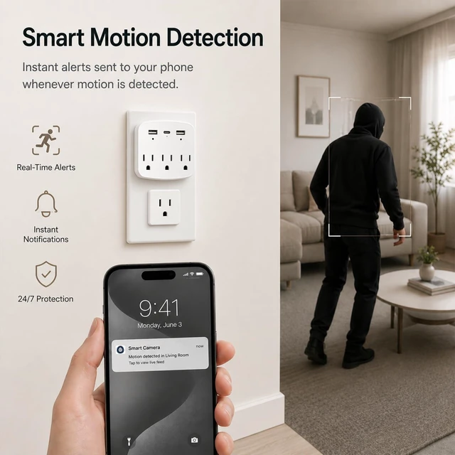 Alt view image 5 of 7 - 1080P Hidden Camera Wall Plug with Motion Detection, WiFi Spy Camera for Home Security, Wireless Nanny Cam for Baby Monitor & Pet Camera, Remote Viewing Indoor Security Camera with SD Card
