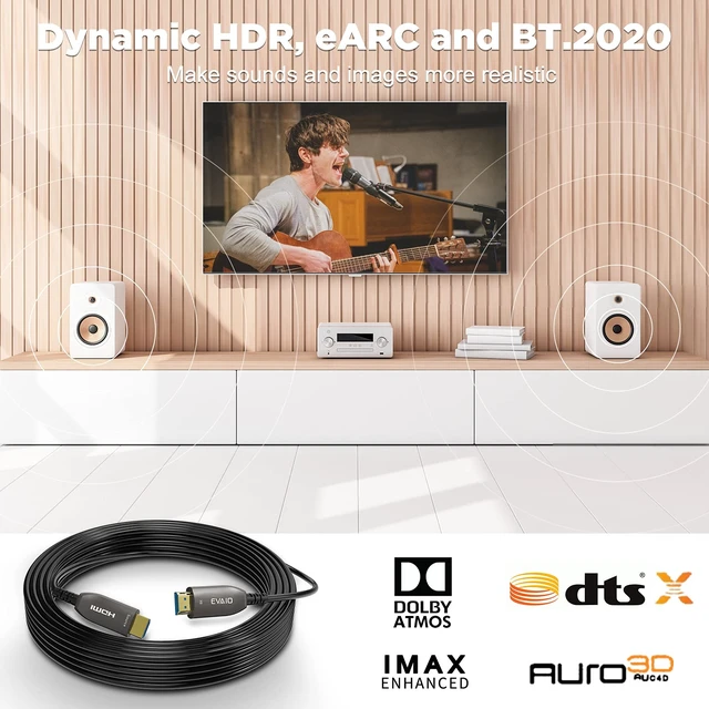 Alt view image 5 of 7 - EVAIO 8K Fiber Optic HDMI Cable 100 FT, HDMI 2.1, 48Gbps | Supports eARC, 8K@60Hz, 4K@120Hz, Compatible with RTX 3080/3090, Xbox Series X, PS5 etc