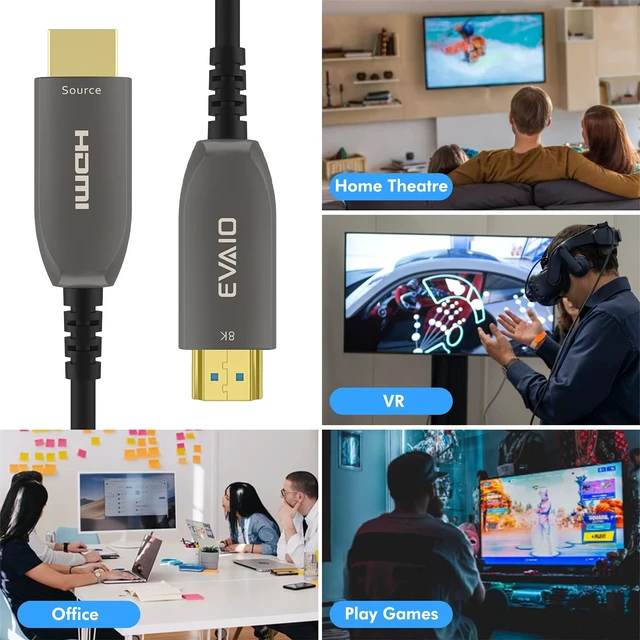 Alt view image 6 of 7 - EVAIO 8K Fiber Optic HDMI Cable 100 FT, HDMI 2.1, 48Gbps | Supports eARC, 8K@60Hz, 4K@120Hz, Compatible with RTX 3080/3090, Xbox Series X, PS5 etc