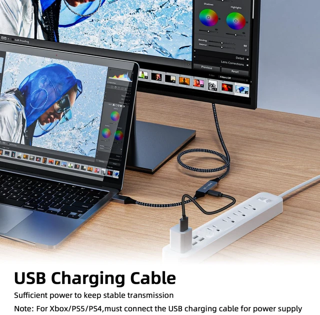 Alt view image 4 of 7 - Bidirectional
DisplayPort
to
HDMI
4K@60Hz
HDMI
to
DisplayPort
Cable
8Ft | HDMI DisplayPort cable with USB-C Power, Braided Build, Bi-directional 4K, 2K@120Hz for PS5, Xbox, Laptop, PC and Monitors
