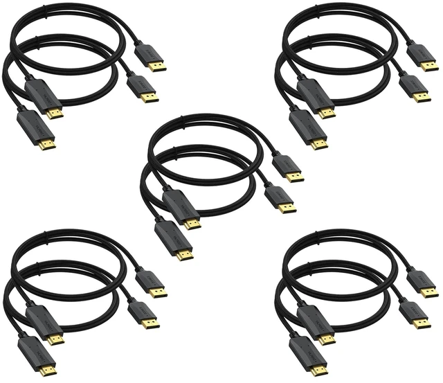 Main image of 4K DisplayPort to HDMI Cable 10-Pack, 6 Feet Braided, Unidirectional | Display Port DP to HDMI Adapter Cord Male to Male Supports Video and Audio (4k, 2160P, 1440P, 1080P)
