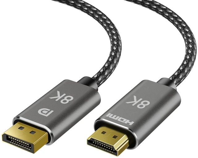 Main image of 8K DisplayPort to HDMI Cable 20 ft, Uni Directional, 8K@60Hz, 4K@240Hz | DP Source to HDMI Display, DisplayPort 1.4 to HDMI 2.1 Braided Cord for NVIDIA,Dell,AMD, Lenovo,HP,PC,Monitor,RTX4080/RX7900