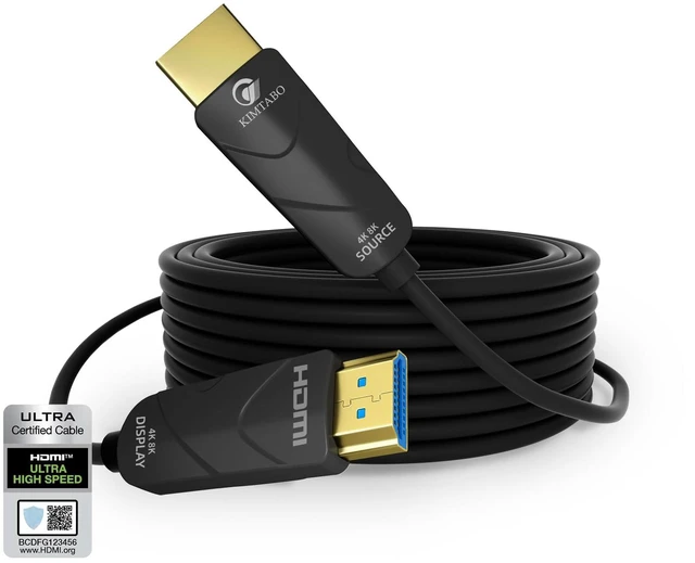 Main image of KIMTABO Fiber Optic HDMI Cable 50 ft, 10K 8K 4K Certified HDMI 2.1 Cable, CL3 Rated in Wall 48Gbps Extra Long Active Cable, Slim & Light Unidirectional One-Way HDMI, Support D-HDR, eARC Dolby Atmos