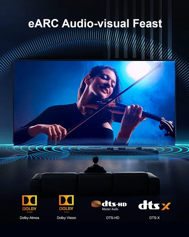 Alt view image 5 of 7 - KIMTABO Fiber Optic HDMI Cable 50 ft, 10K 8K 4K Certified HDMI 2.1 Cable, CL3 Rated in Wall 48Gbps Extra Long Active Cable, Slim & Light Unidirectional One-Way HDMI, Support D-HDR, eARC Dolby Atmos