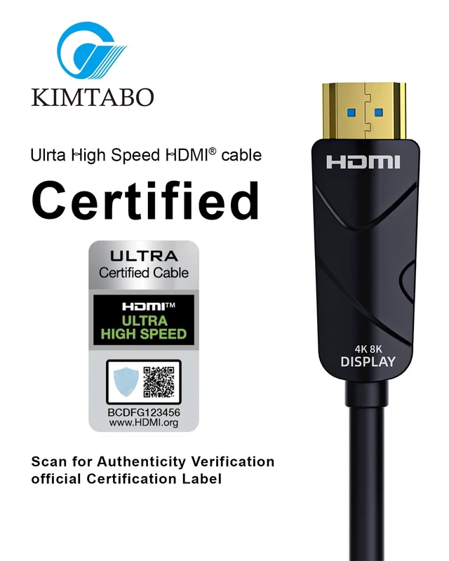 Alt view image 2 of 7 - KIMTABO Fiber Optic HDMI Cable 50 ft, 10K 8K 4K Certified HDMI 2.1 Cable, CL3 Rated in Wall 48Gbps Extra Long Active Cable, Slim & Light Unidirectional One-Way HDMI, Support D-HDR, eARC Dolby Atmos